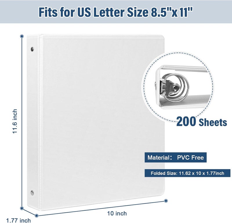 XRUNMIX 1-Inch 3-Ring-Binder with Pockets - Bundle 12 Packs, 1'' Round Binders Holds 200 Sheets US Letter Size 8.5'' x 11'' - White Binders for Home, Office, and Back to School (1'' - 12 Packs) - Image 2